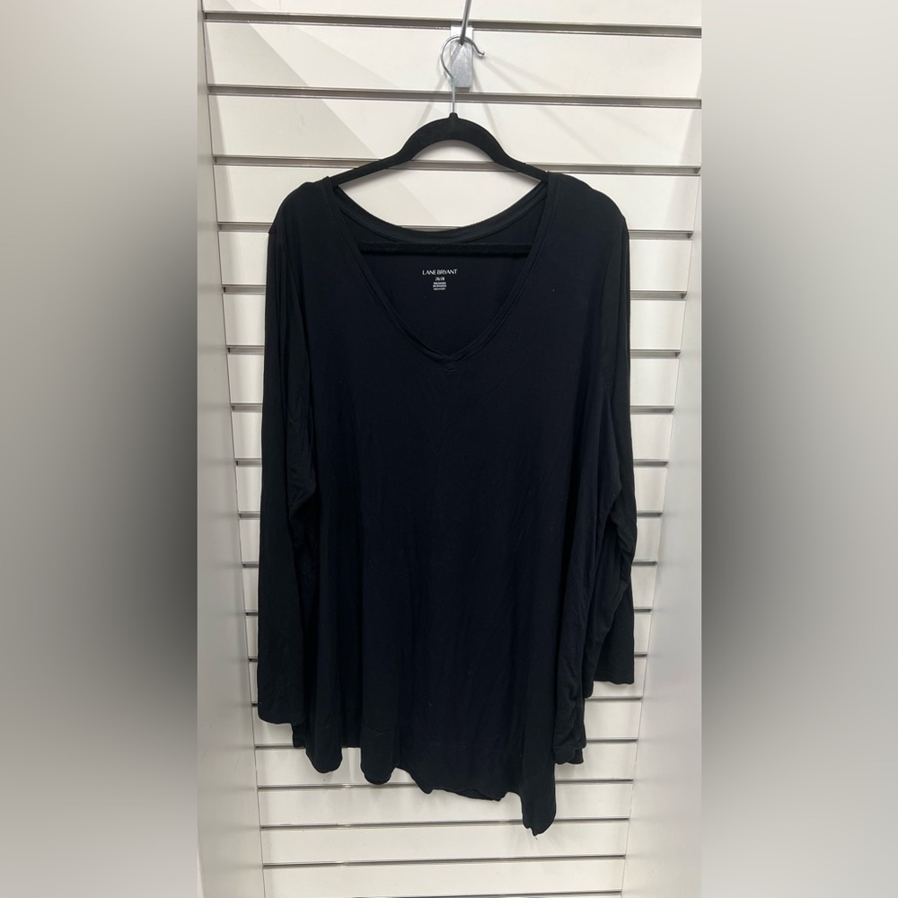 Lane Bryant 26W / 28W Black Long Sleeve Knit Top with Asymmetrical Bottom